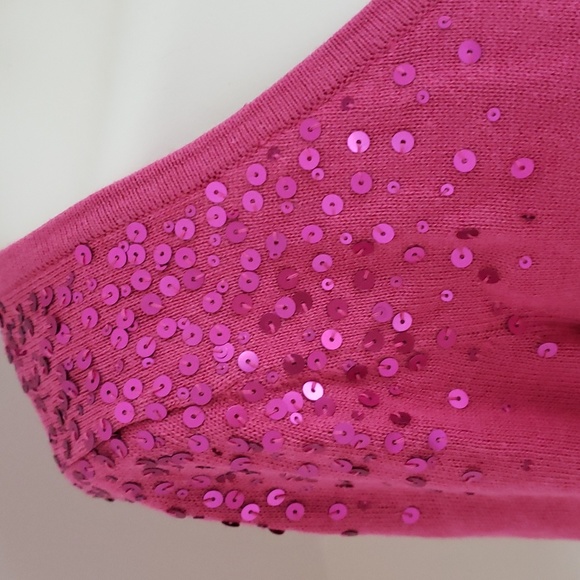 ELLE Magenta Button Cardigan with Sequins, Size: Small - Picture 4 of 15